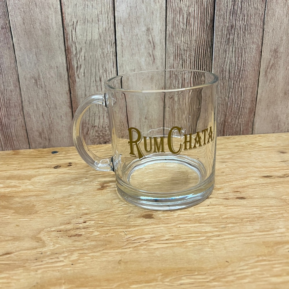 RumChata Clear Glass Coffee Mug Gold Graphic Logo Cocktail Barware